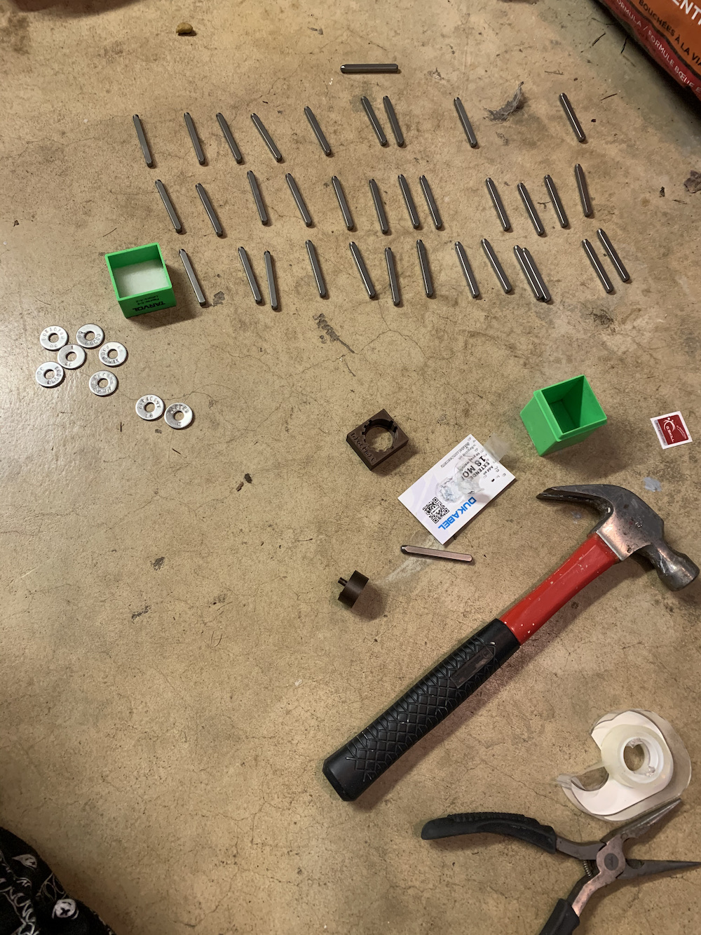 The tools and washers on my garage floor