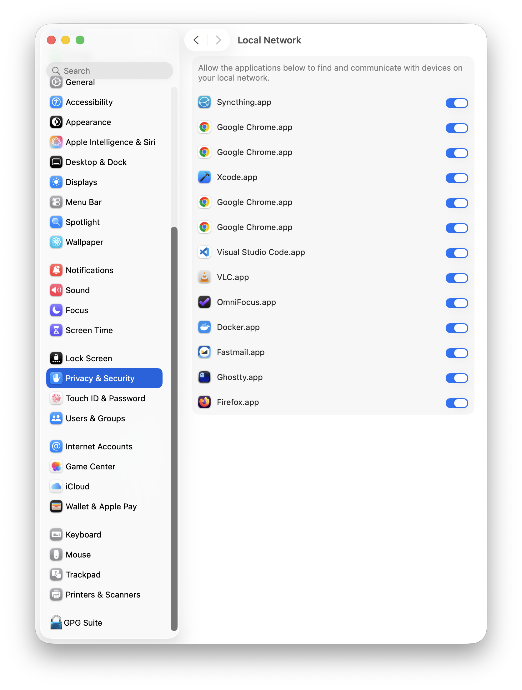 Screenshot of the Local Network Settings page on my machine
