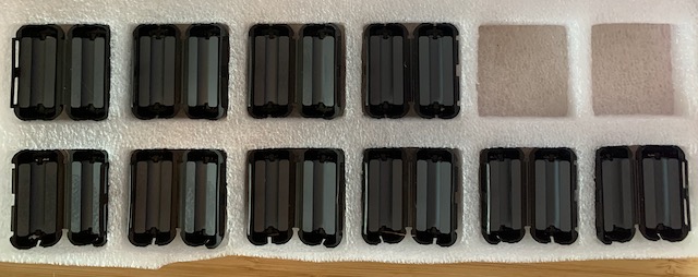 Array of ferrite beads in styrofoam packaging